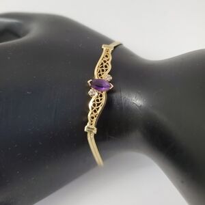 Art Deco 14K Gold Amethyst & Diamond Bracelet – A Royal Masterpiece of Elegance